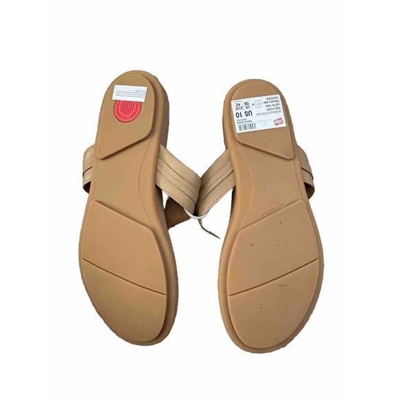 New FitFlop GRACIE CIRCLET Leather Toe Post Flip Flops Sandals Size 10 42 LATTE